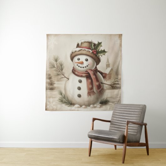 Vintage Snowman Tapestry Wandkleed (In situ)
