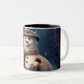 Vintage Snowman Tweekleurige Koffiemok (Voorkant rechts)
