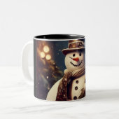 Vintage Snowman Tweekleurige Koffiemok (Voorkant links)