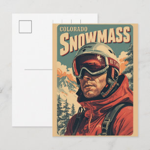 vintage SNOWMASS skiman aspen Colorado skigift Feestdagenkaart