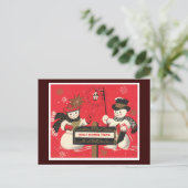 Vintage Snowmen Briefkaart (Staand voorkant)