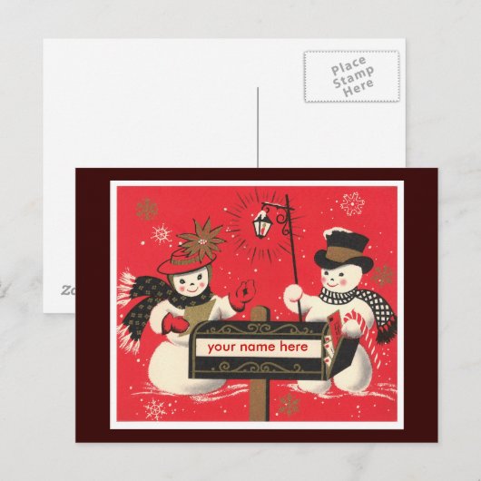 Vintage Snowmen Briefkaart (Voorkant / Achterkant)