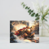 Vintage Snowy Night Christmas Train Express Aankondigingskaart (Staand voorkant)