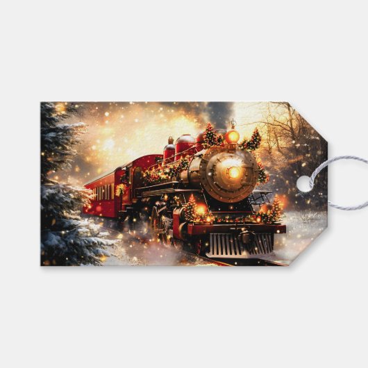 Vintage Snowy Night Christmas Train Express Cadeaulabel (Voorkant (Horizontaal))