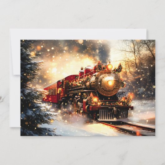 Vintage Snowy Night Christmas Train Express Feestdagenkaart (Voorkant)