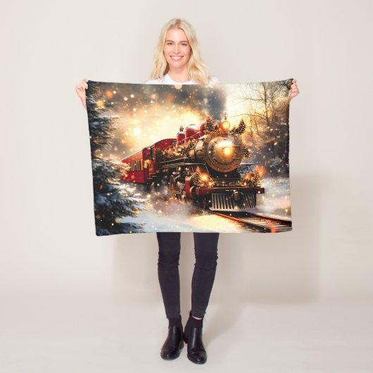 Vintage Snowy Night Christmas Train Express Fleece Deken (In situ)