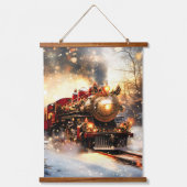 Vintage Snowy Night Christmas Train Express Hangend Wandkleed (Voorkant)