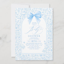 Vintage Soft Blue Bow Floral Toile Boy Baby Shower