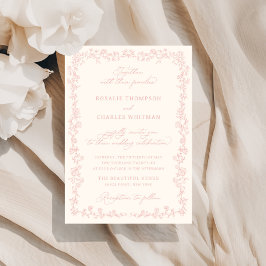 Vintage Soft Blush Roses Frame Wedding Kaart