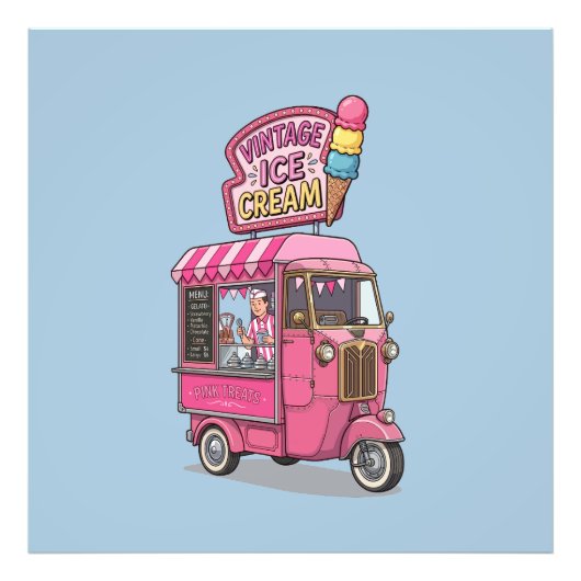 Vintage Soft Serve Ijscomobil Foto Afdruk (Voorkant)