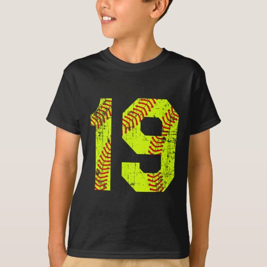 Vintage Softbal 19 Rugnummer T-shirt (Voorkant)
