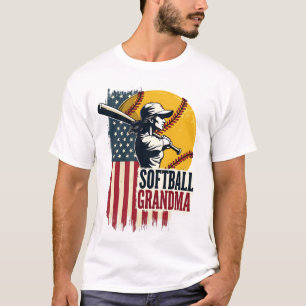 Vintage Softbal Oma Amerikaanse Vlag Sportfan T-shirt