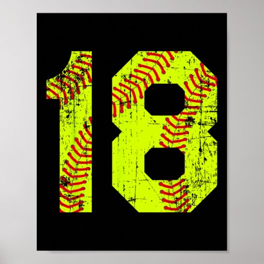 Vintage Softll 18 Jersey Nummer Poster (Voorkant)