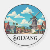 Vintage Solvang California Ronde Sticker (Voorkant)