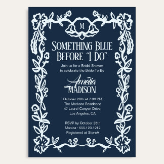 Vintage Something Blue Bloemige Bruidsuitnodiging Kaart