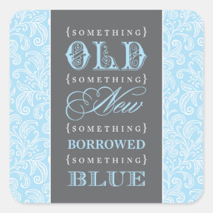 Vintage Something Blue Damasten Trouwfeest Vierkante Sticker