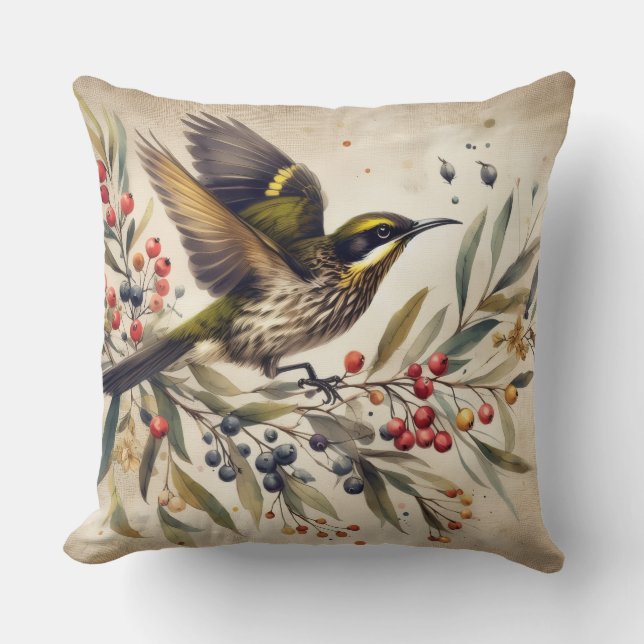 Vintage Songbird Botanische Worpkussen Kussen (Voorkant)