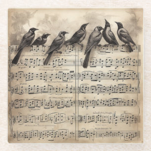 Vintage Songbirds Muziekscore Glazen Onderzetter