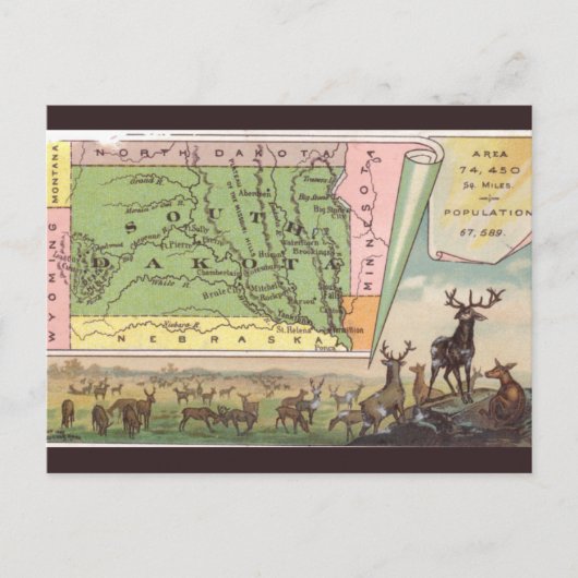 Vintage South Dakota Map Briefkaart (Voorkant)