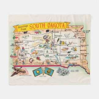 Vintage South Dakota Map Fleece Throw Deken