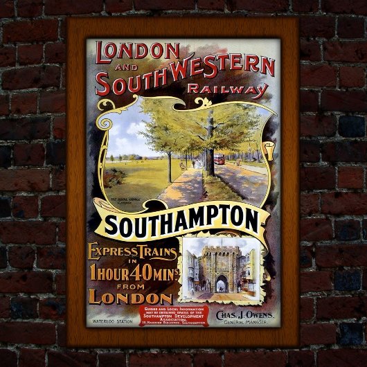 Vintage Southampton Train Travel Advertising  Poster