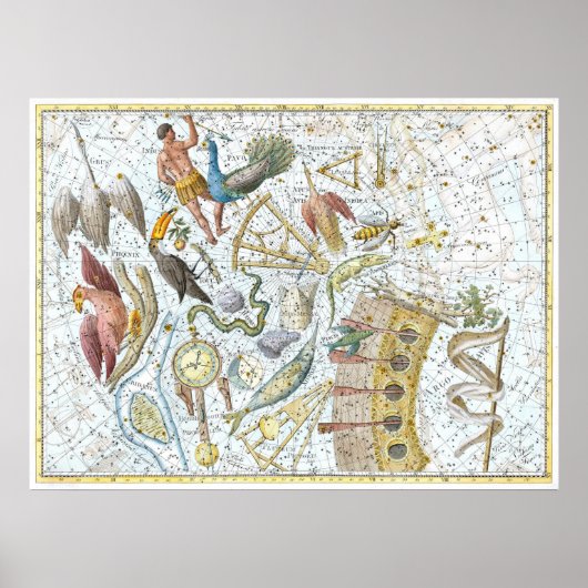 Vintage Southern Sky Constellations Celestial Map Poster (Voorkant)