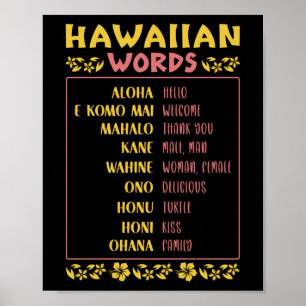 Vintage Souvenir Hawaiian Words Poster