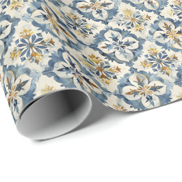 Vintage Spaanse tegelcadeauverpakking, blauw en ok Cadeaupapier