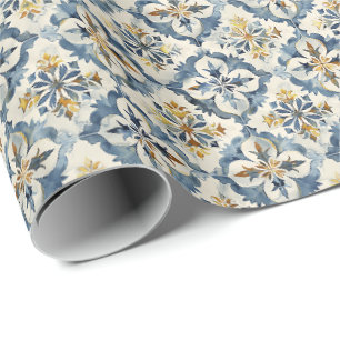 Vintage Spaanse tegelcadeauverpakking, blauw en ok Cadeaupapier
