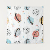 vintage Space Seamless Pattern with Doodle Saturn Wandkleed (Voorkant (horizontaal))