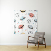 vintage Space Seamless Pattern with Doodle Saturn Wandkleed (In situ)
