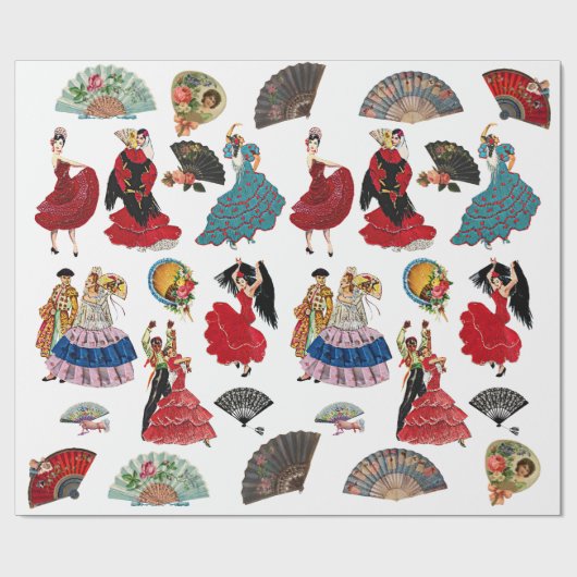 Vintage Spanish Flamenco Dancer women fans art Cadeaupapier (Vlak)