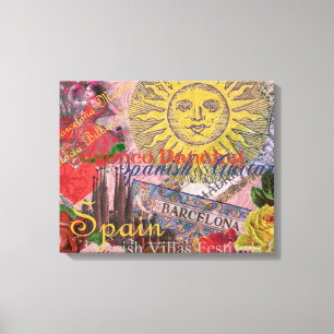 Vintage Spanje Zonneschijn Reis Collage Retro Euro Canvas Afdruk