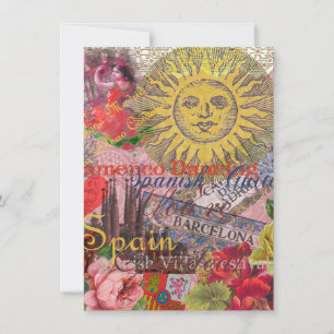 Vintage Spanje Zonneschijn Reis Collage Retro Euro Kaart