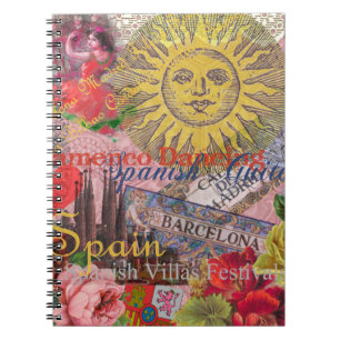 Vintage Spanje Zonneschijn Reis Collage Retro Euro Notitieboek
