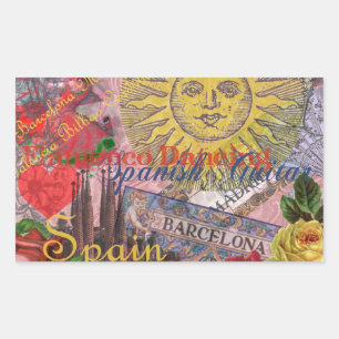Vintage Spanje Zonneschijn Reis Collage Retro Euro Rechthoekige Sticker