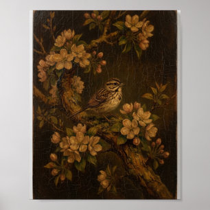 Vintage Sparrow Bloesems II Poster