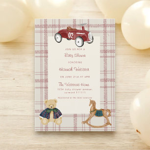 Vintage Speelgoedautotje Teddybeer Baby Shower Kaart