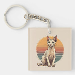 Vintage Sphynx Kat Moeder Retro Kunst Sleutelhanger