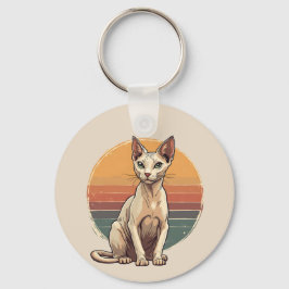 Vintage Sphynx Kat Moeder Retro Kunst Sleutelhanger
