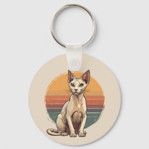 Vintage Sphynx Kat Moeder Retro Kunst Sleutelhanger