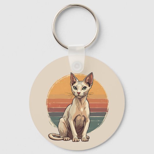 Vintage Sphynx Kat Moeder Retro Kunst Sleutelhanger (Voorkant)