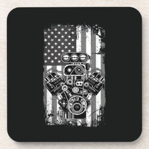 Vintage Spierkracht Auto Zuiger Amerikaanse Vlag G Bier Onderzetter