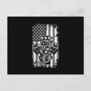 Vintage Spierkracht Auto Zuiger Amerikaanse Vlag G Feestdagenkaart