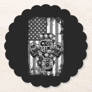 Vintage Spierkracht Auto Zuiger Amerikaanse Vlag G Kartonnen Onderzetters