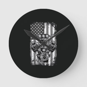 Vintage Spierkracht Auto Zuiger Amerikaanse Vlag G Ronde Klok
