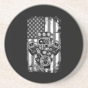 Vintage Spierkracht Auto Zuiger Amerikaanse Vlag G Zandsteen Onderzetter