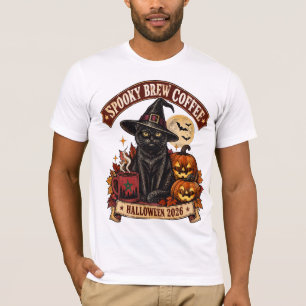 Vintage Spooky Brew Coffee Moroccan Black Cat T-s T-shirt