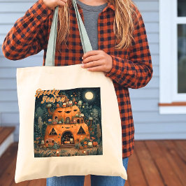 Vintage Spooky Season Pumpkin House Halloween Tote Bag