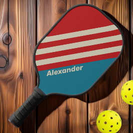 Vintage Sport Aqua Surf Strepen met Naam Pickleball Paddle
